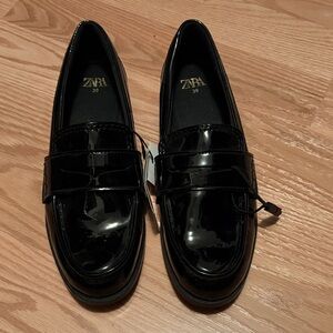 Zara Shiny Black Loafers